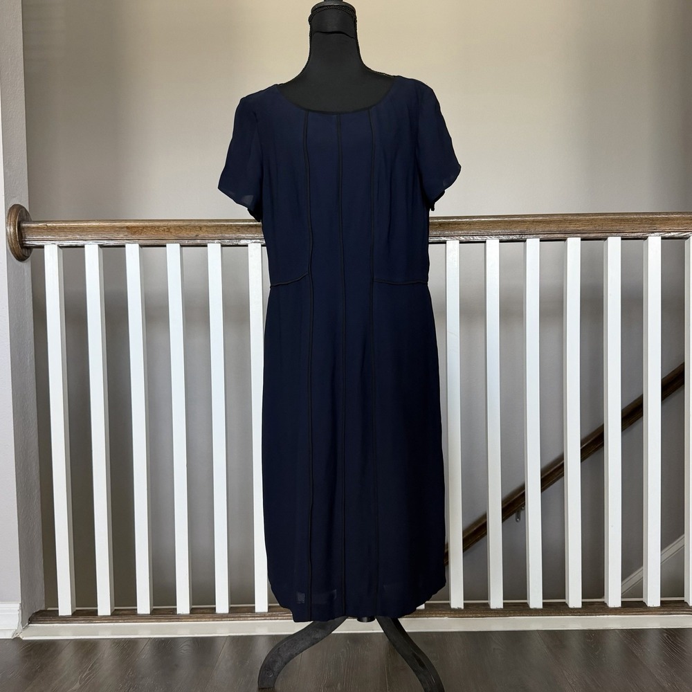 Talbots NWT Navy Blue Short Sleeve Dress Size 14 Academia Office Preppy Career